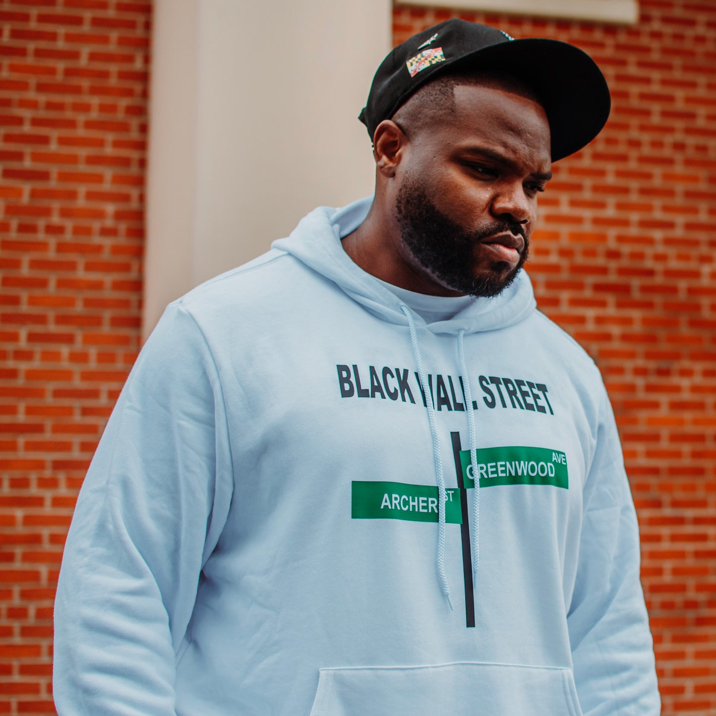 BLACK WALL STREET HOODIE (WITH DESCRIPTION ON BACK)