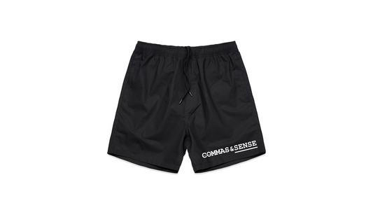 COMMAS & SENSE LOGO BEACH SHORTS