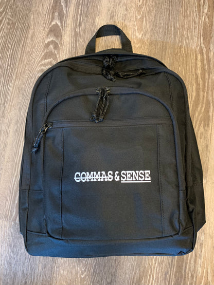 COMMAS & SENSE LOGO BACKPACK