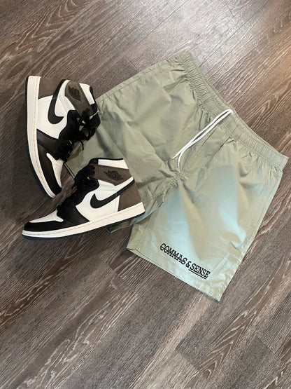 COMMAS & SENSE LOGO BEACH SHORTS