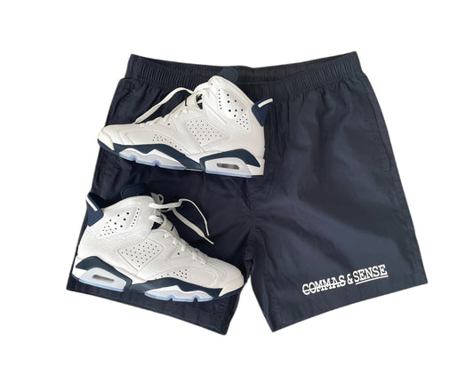 COMMAS & SENSE LOGO BEACH SHORTS