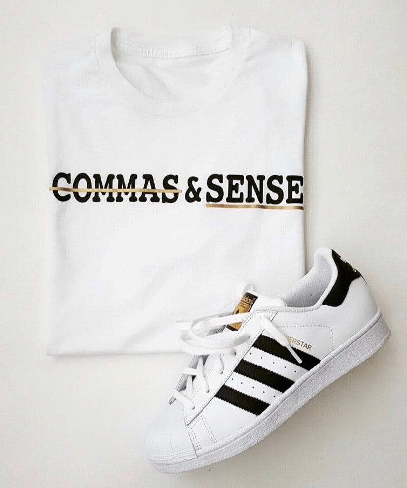 COMMAS & SENSE CUSTOM LOGO