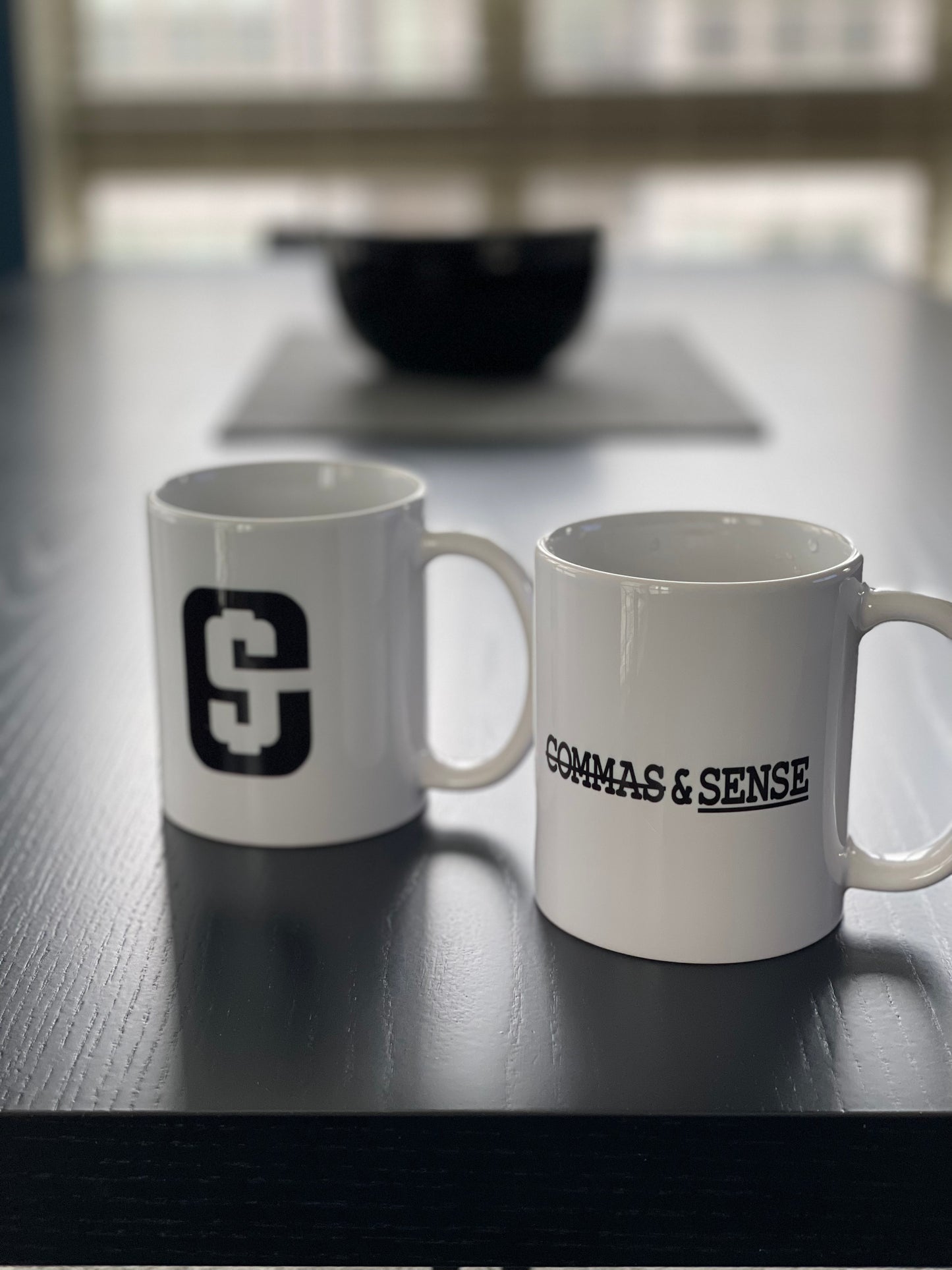 COMMAS & SENSE LOGO COFFE/TEA MUGS